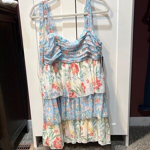 City Triangles Floral Ruffle Mini Dress - Blue and White